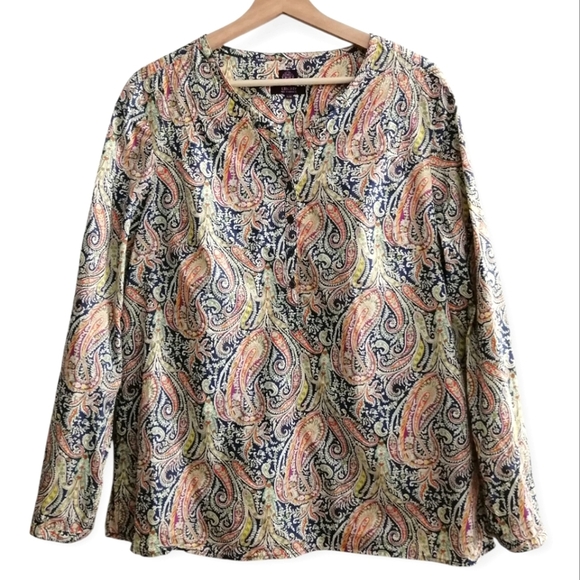 Liberty London Fabrics Colourful Paisley Pleated Partial Button Blouse Large - Picture 15 of 16